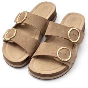 Bjorndal Tan Suede Sandals with Gold Accents
